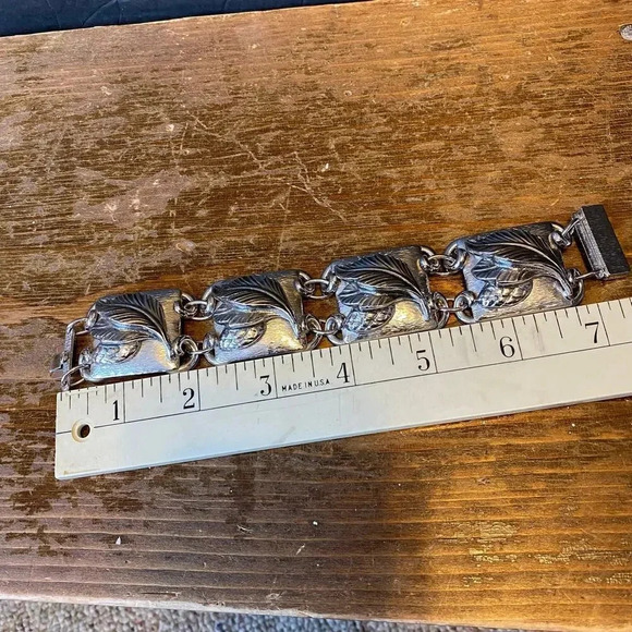 Vintage 3D Leaf Chunky Charm Sterling Silver Bracelet Women’s Length 7” - Picture 2 of 5